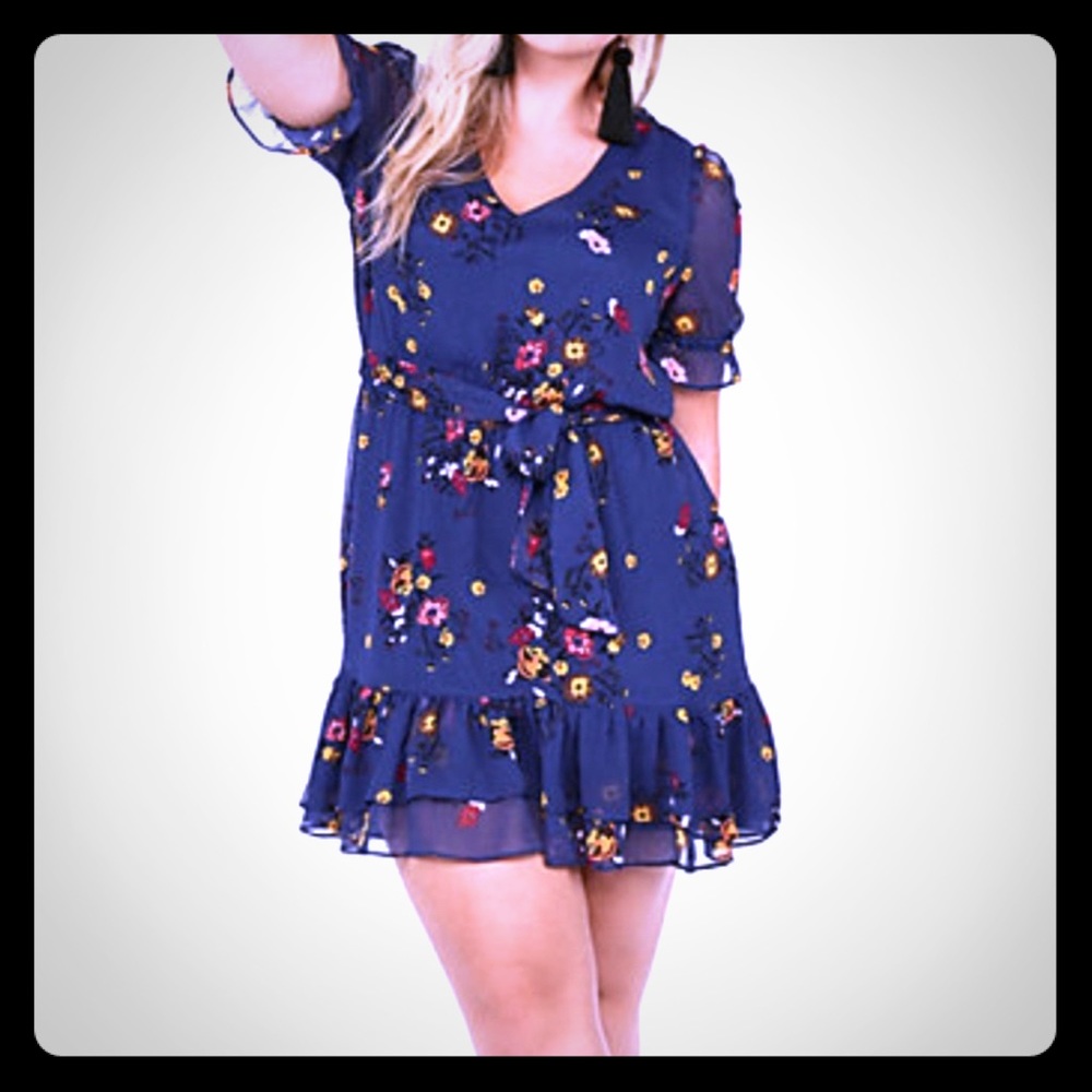 Express floral mini dress with ruffle hem